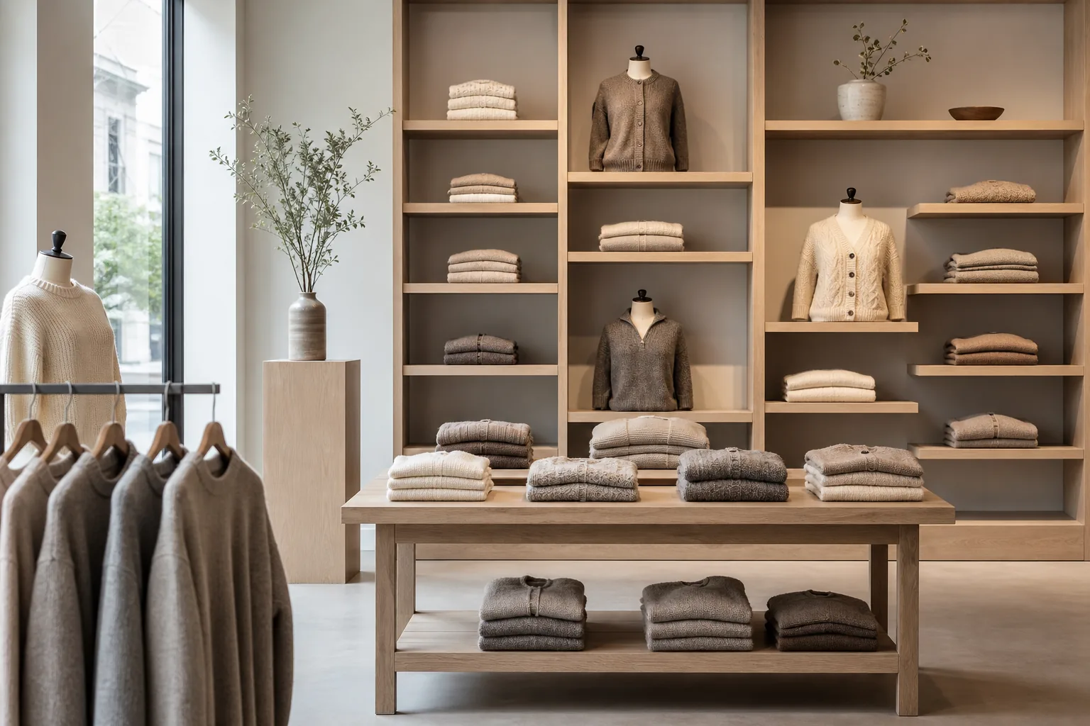 NewWay knitwear showroom — sweaters and cardigans on display