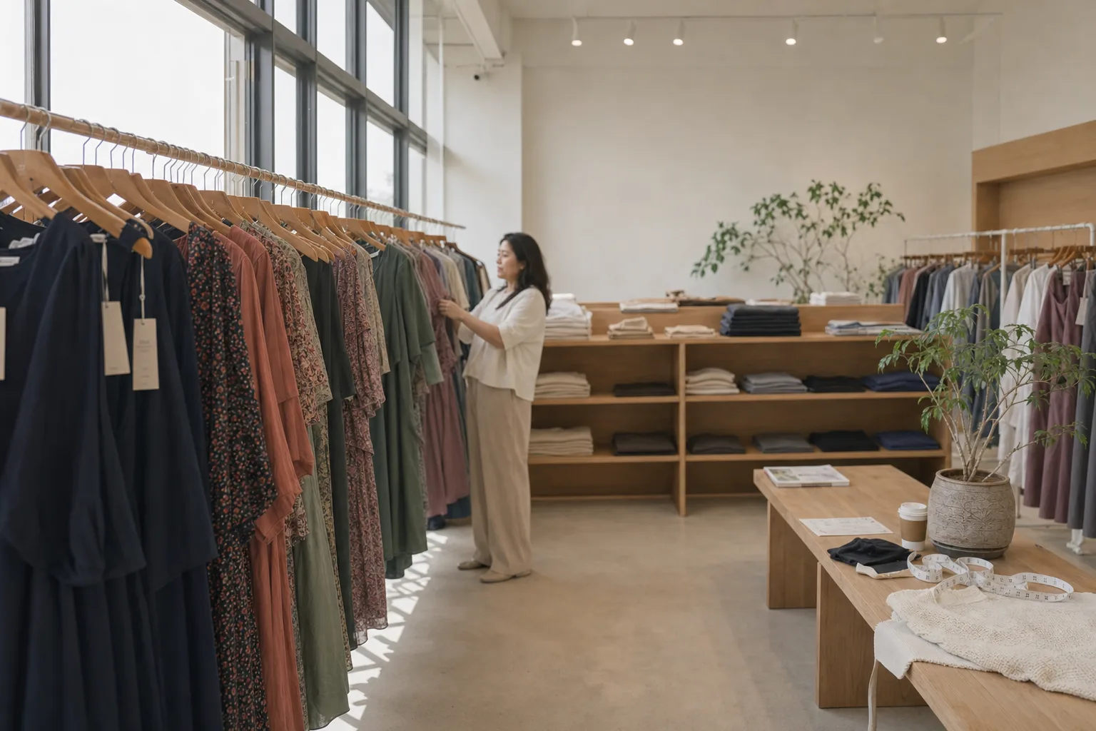 NewWay plus-size fashion showroom — extended-size dresses on display