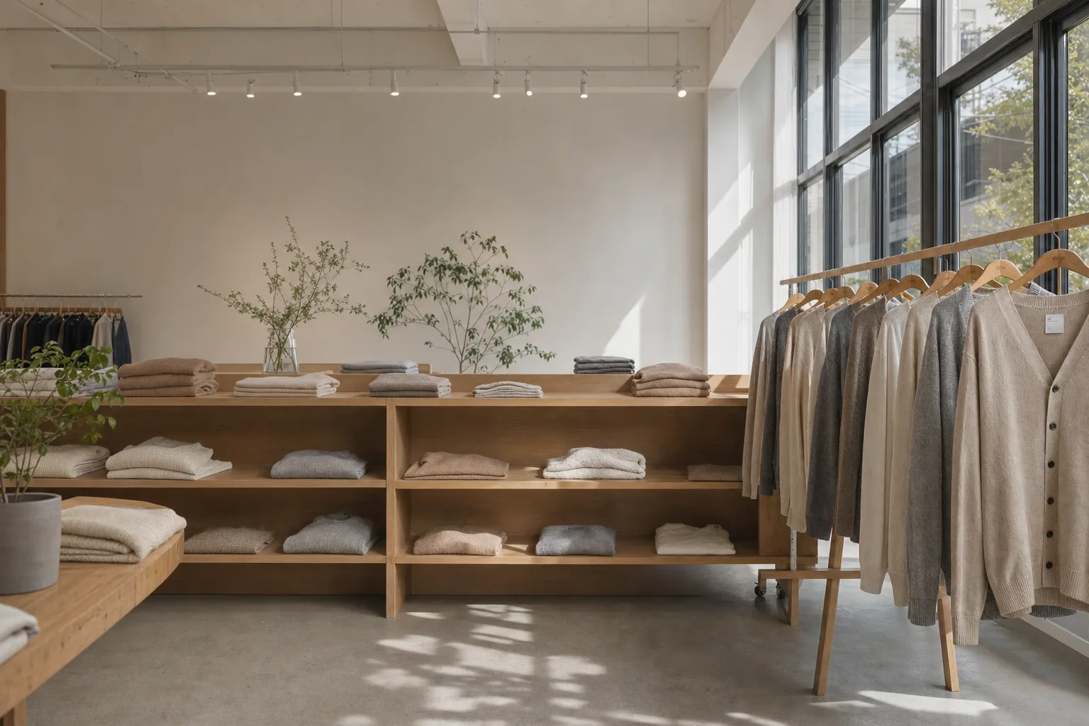 NewWay knitwear showroom — sweaters and cardigans on display