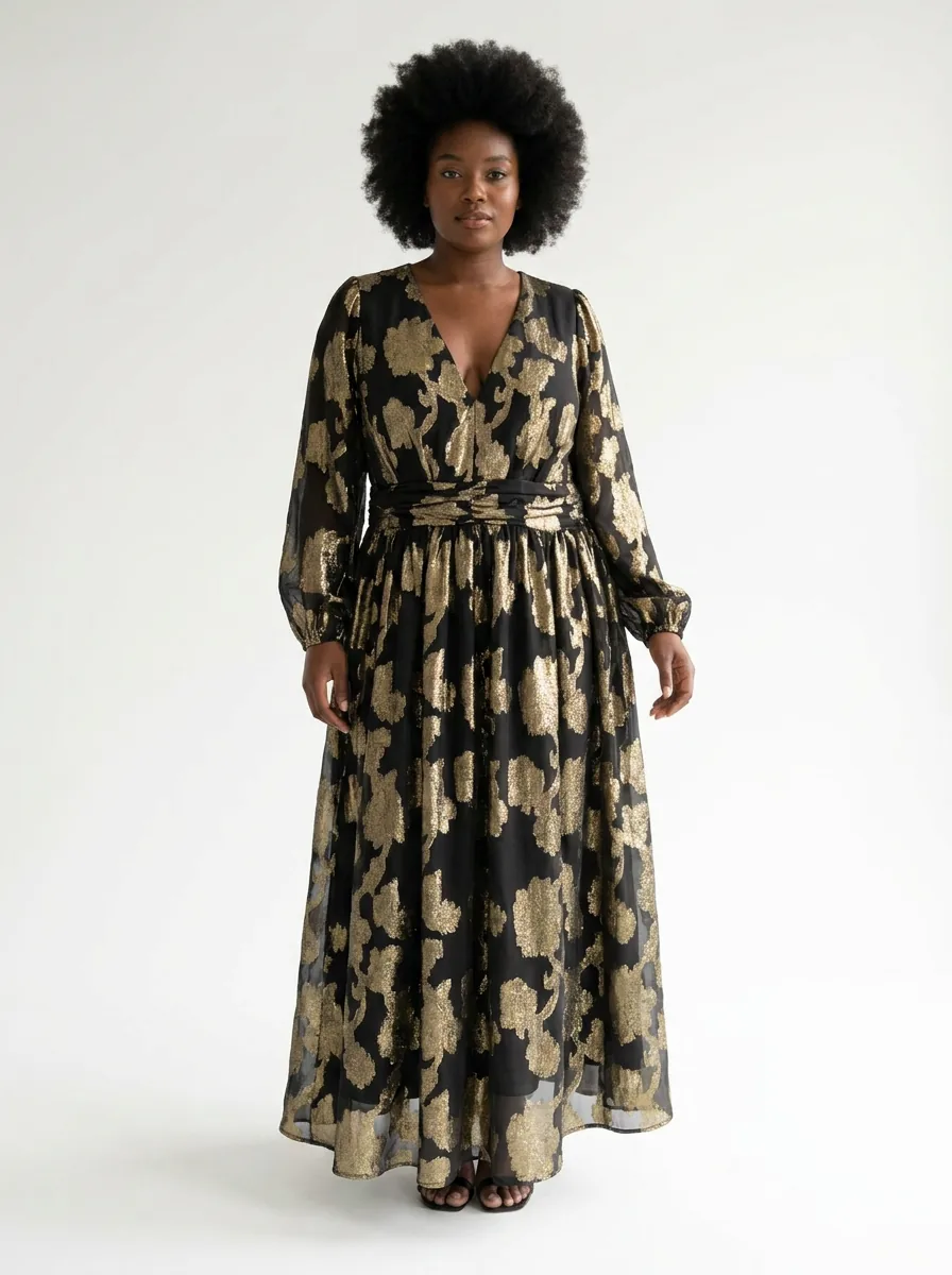 Black With Gold Maxi Dress — view 2