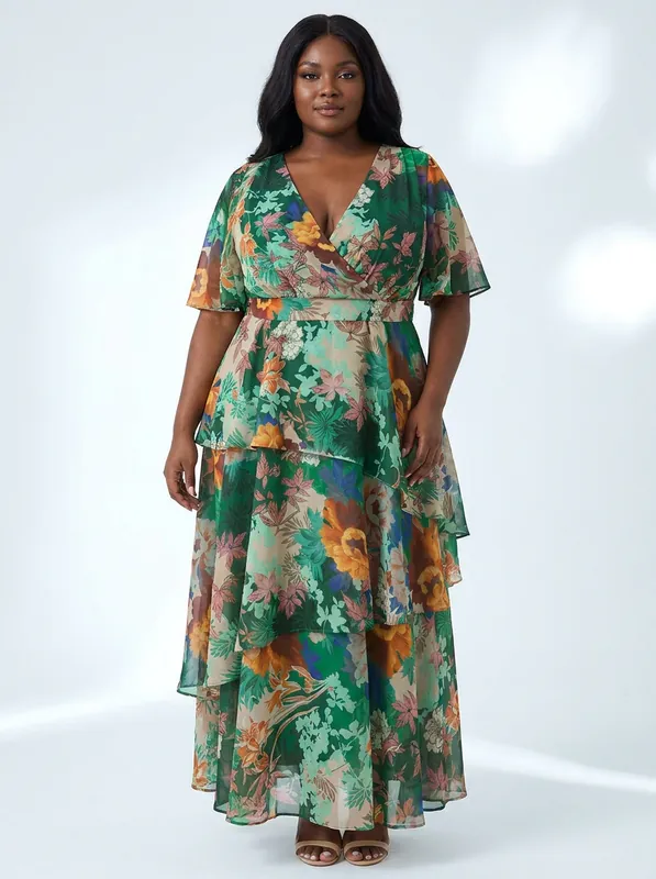 Multi Color Print On Maxi Dress