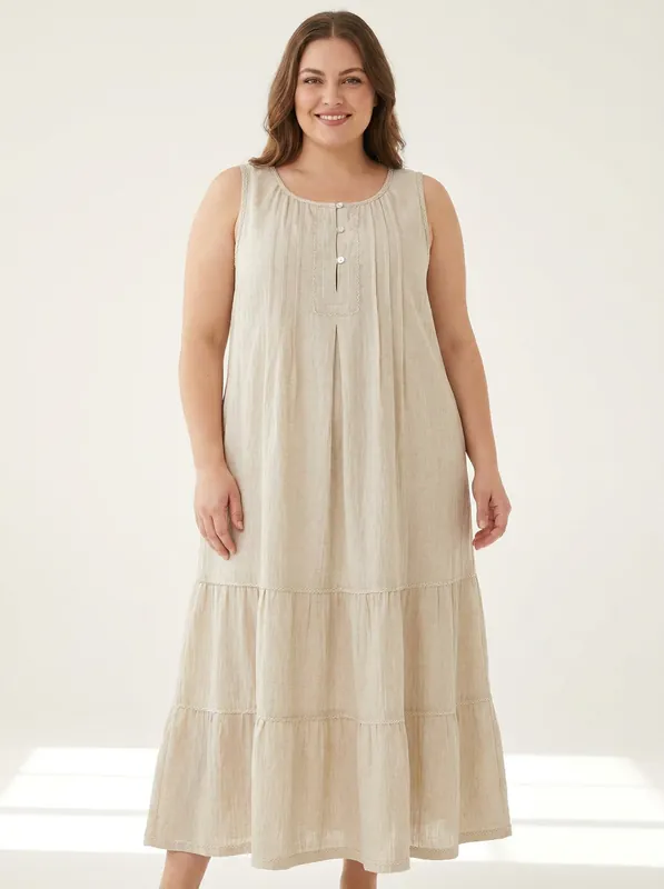 Natural Linen Look Maxi Dress