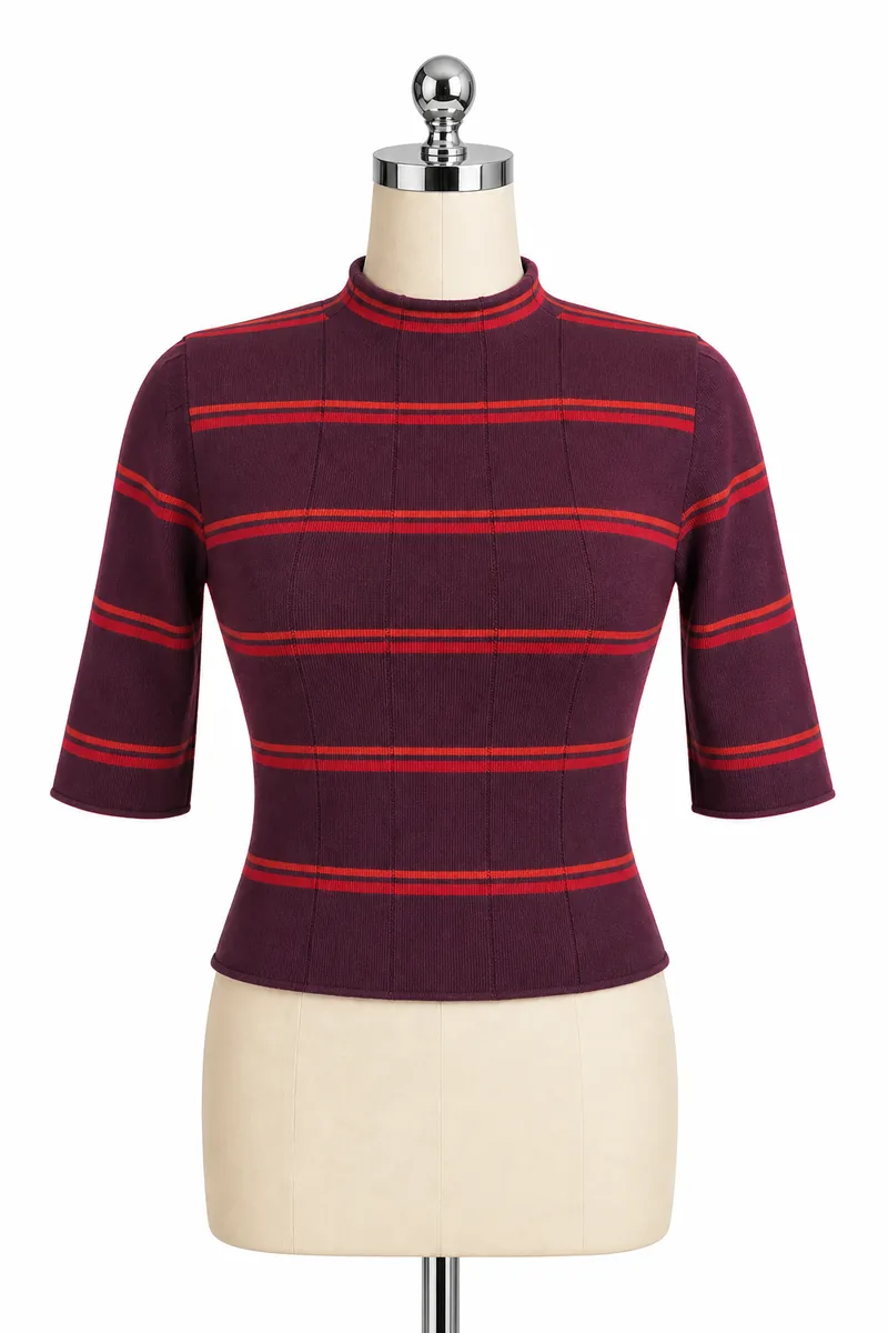 Burgundy/red Striped Knit Top — view 1