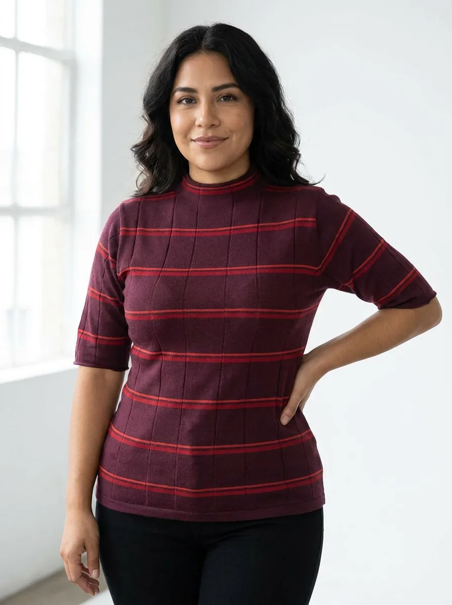 Burgundy/red Striped Knit Top — view 2