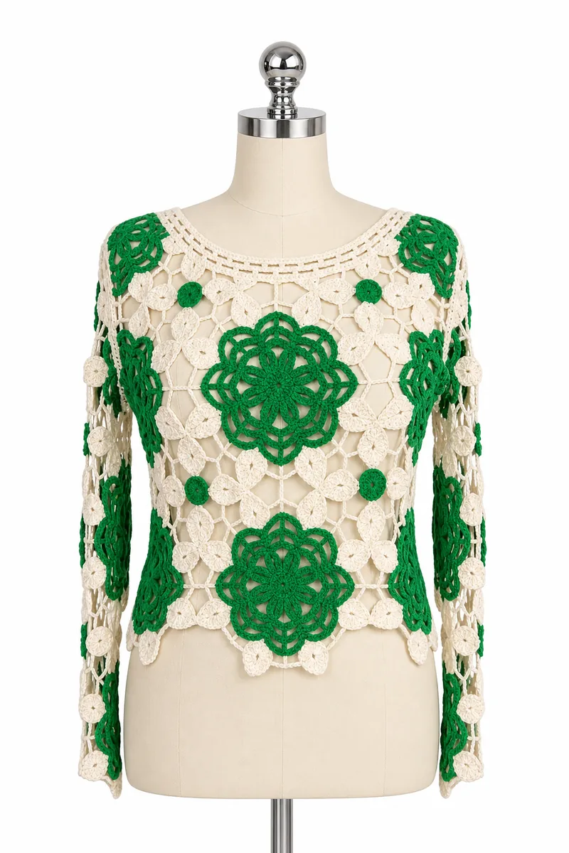 Green And White Crochet Top — view 1