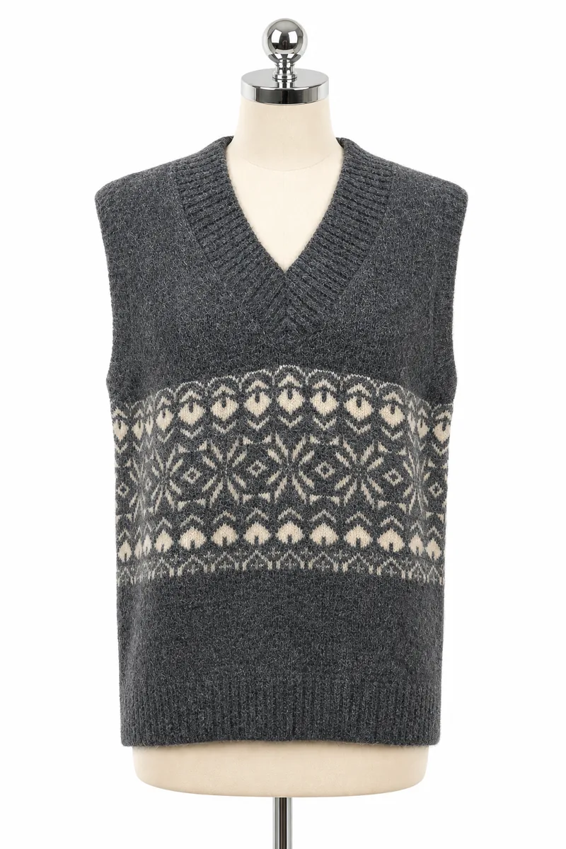 Grey Fair Isle Sweater Vest — view 1