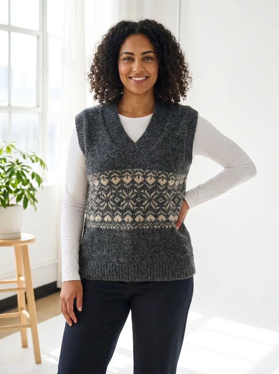 Grey Fair Isle Sweater Vest — view 2