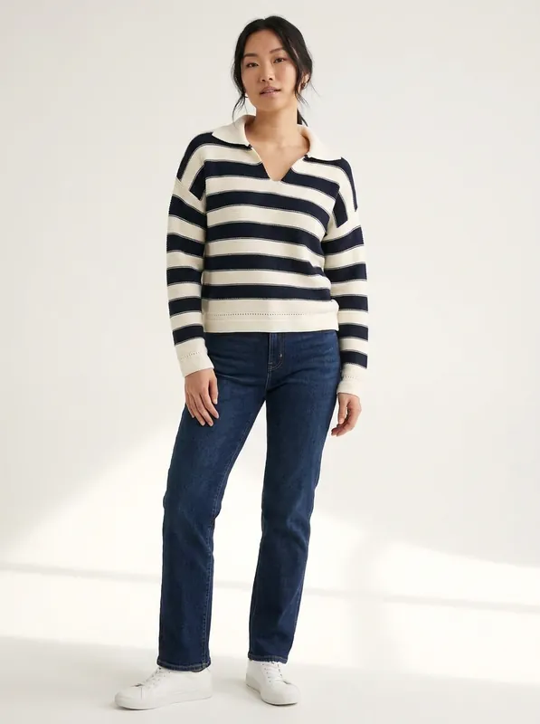 Navy/white Striped Knit Top