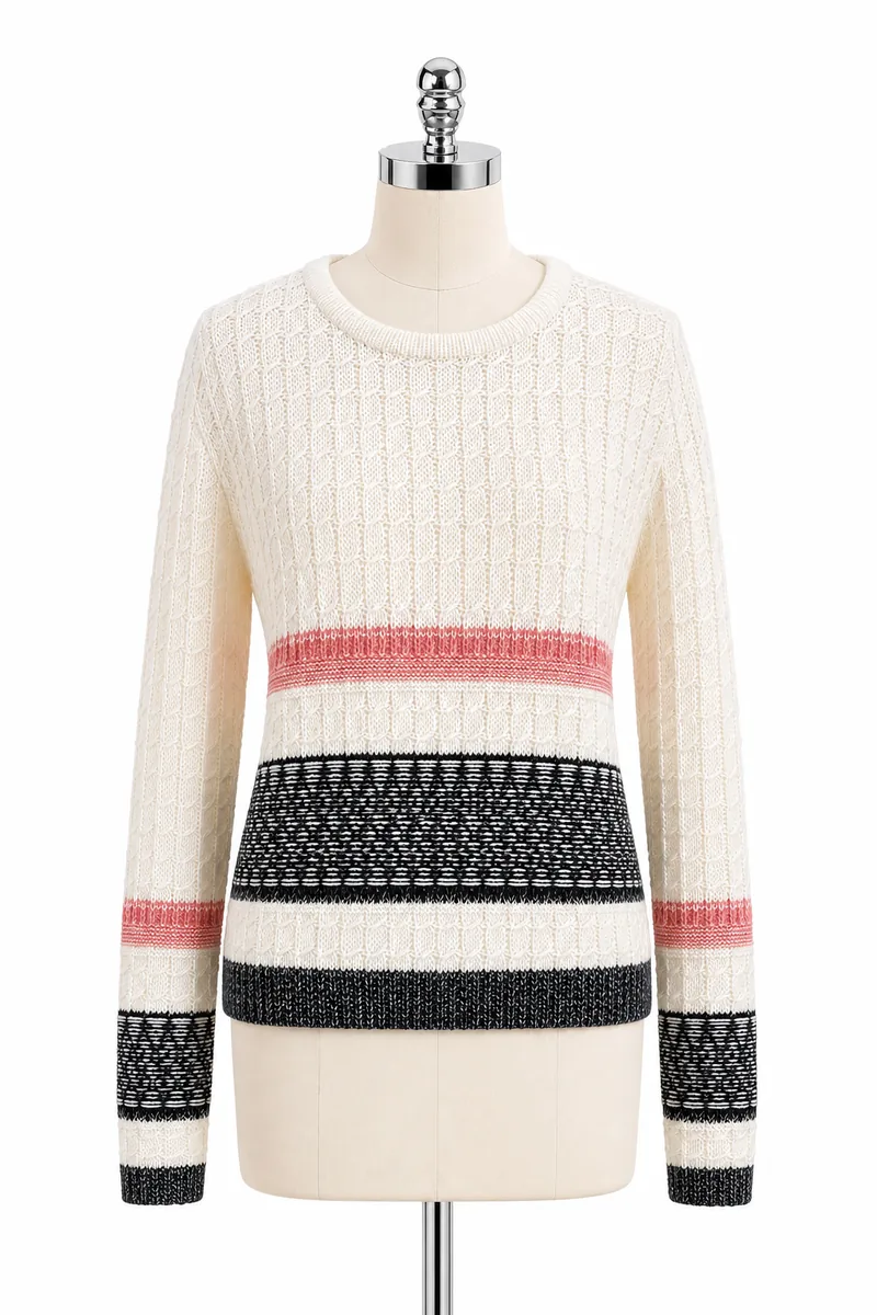 White/pink/black Striped Knit Top — view 1